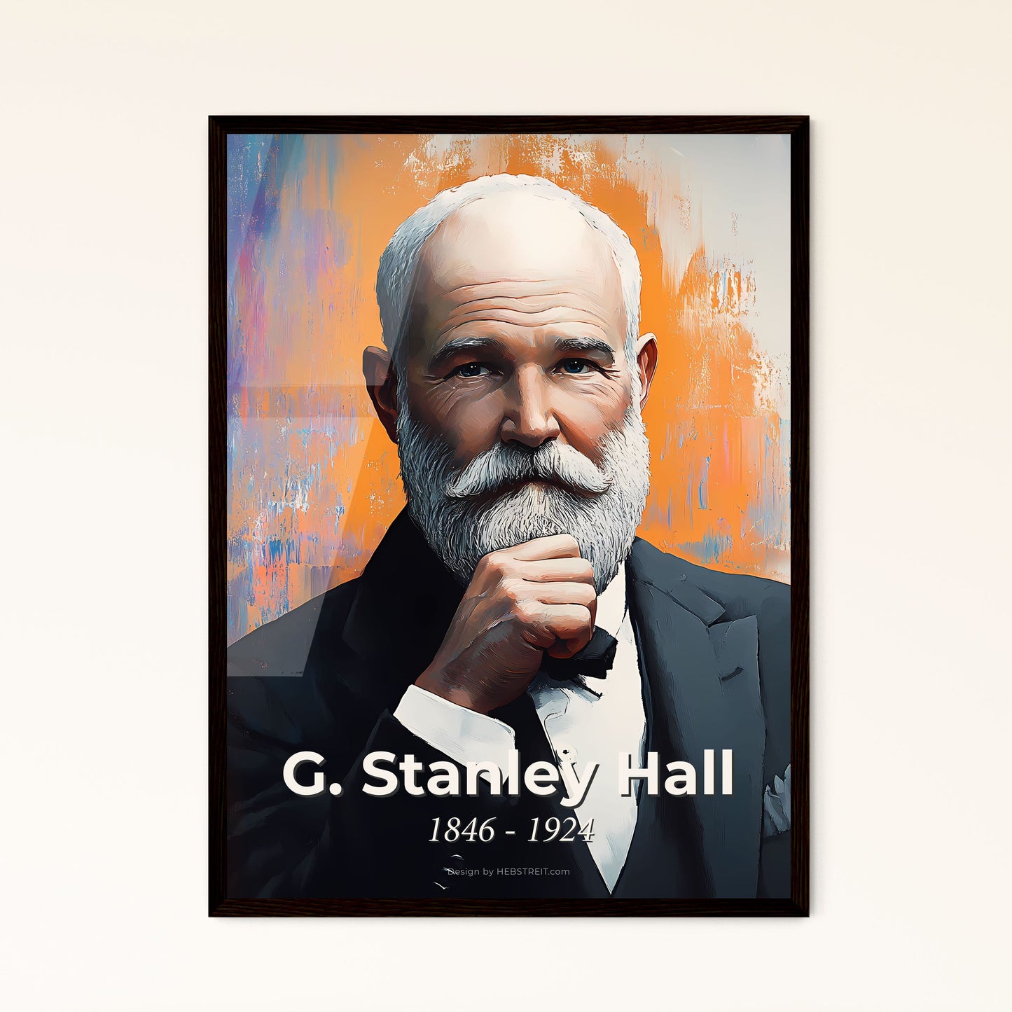 Portrait of G. Stanley Hall, 1846 - 1924. Impressionistic painting of a man in a suit with his hand on his chin.