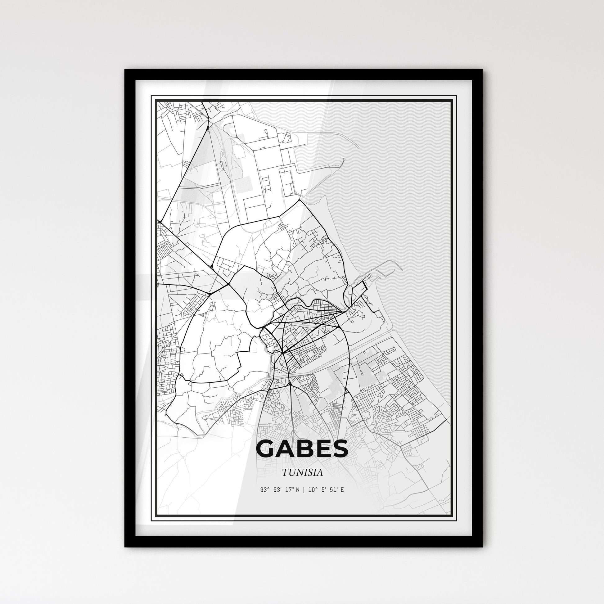 Gabes Tunisia - Scandinavian Style City Map for Modern Home Decor