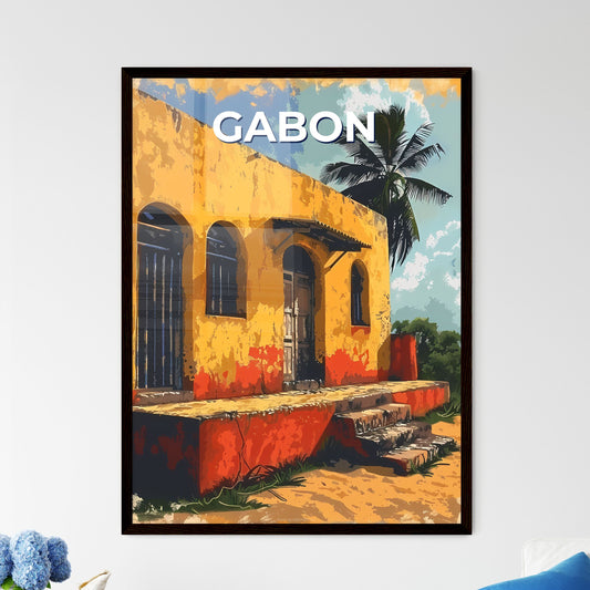 Gabon, Africa - Vibrant Painting of Yellow Building and Palm Tree, Art