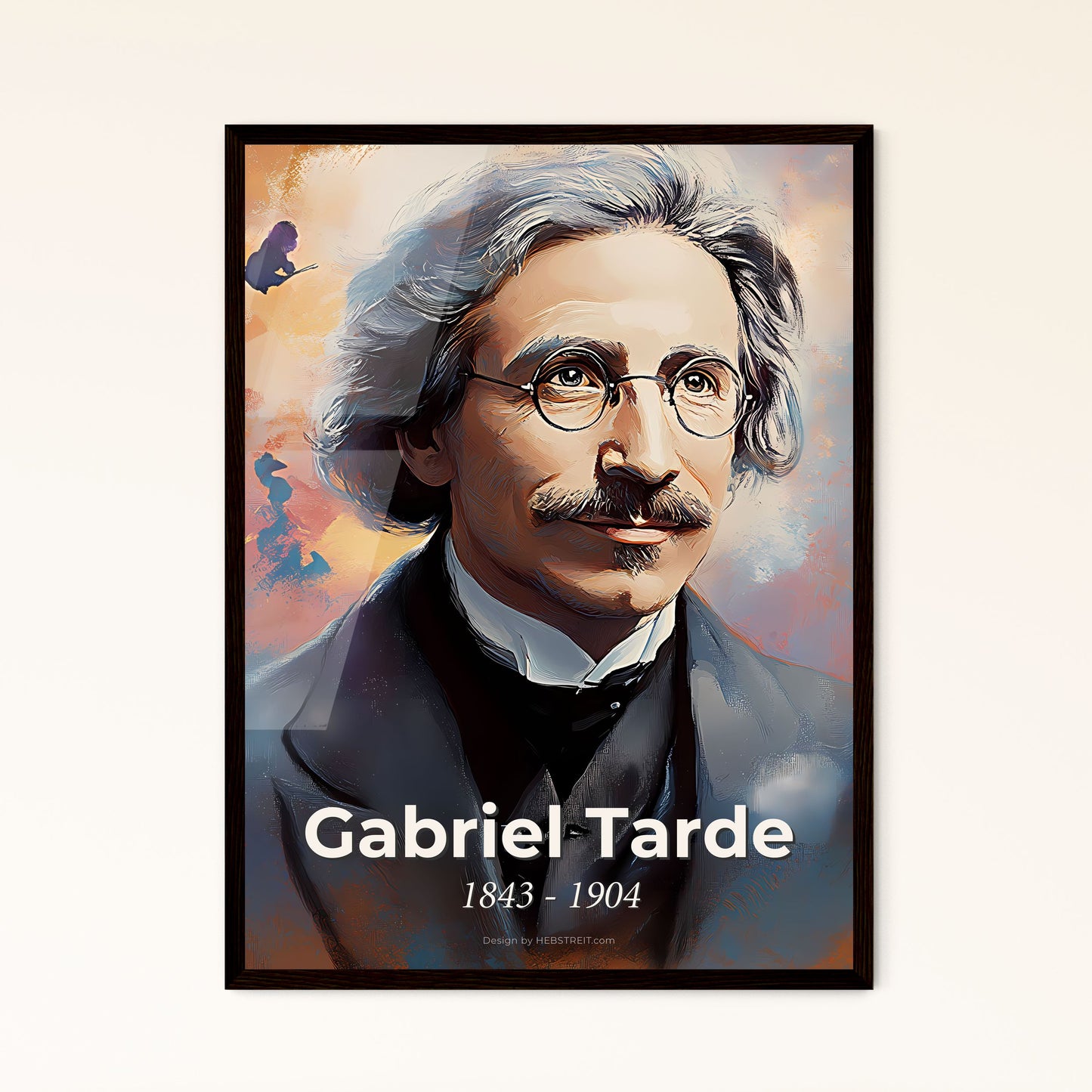 Portrait of Gabriel Tarde, 1843 - 1904. Impressionistic painting of a man with glasses and mustache.