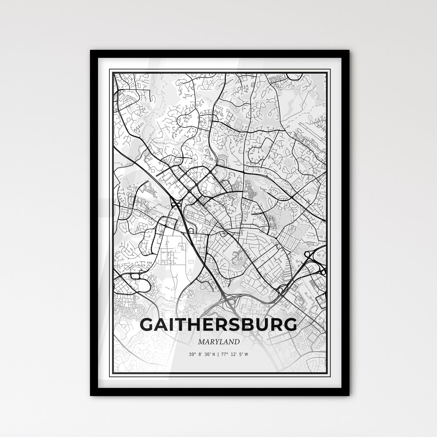 Gaithersburg Maryland - Scandinavian Style City Map for Modern Home Decor