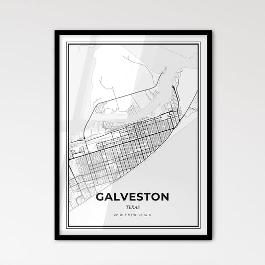 Galveston Texas - Scandinavian Style City Map for Modern Home Decor