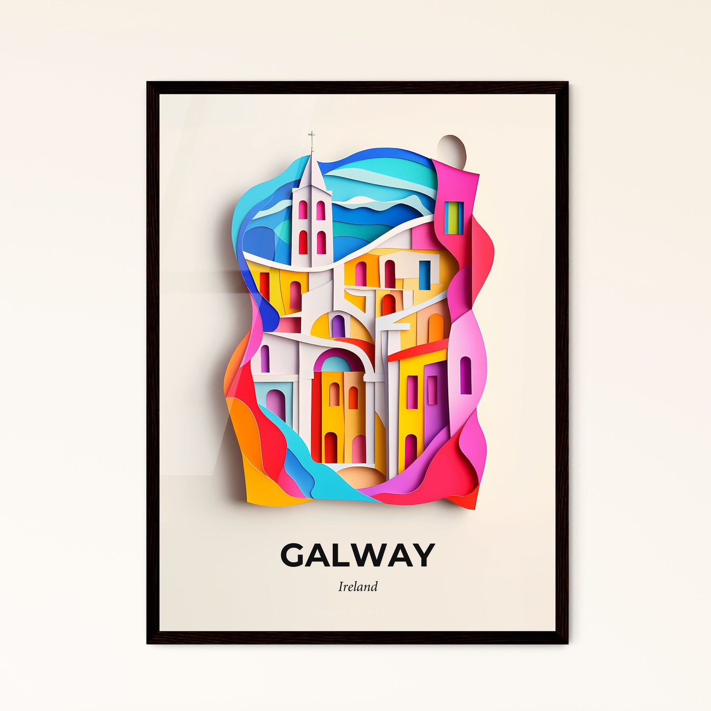 Vivid Galway, Ireland - a colorful paper cut of a church