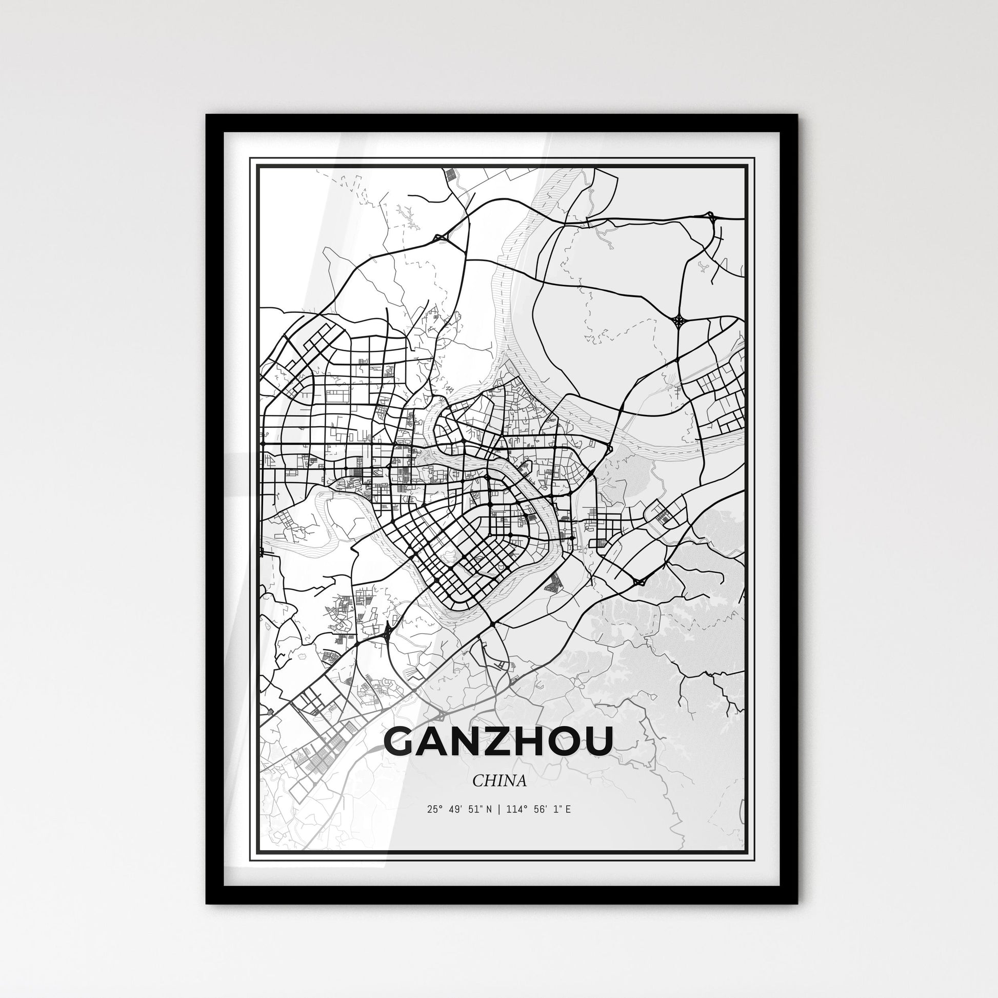 Ganzhou China - Scandinavian Style City Map for Modern Home Decor