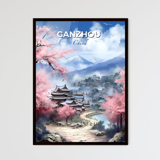 Vibrant Painting of Ganzhou China Skyline with River and Mountains Depicting Art Default Title