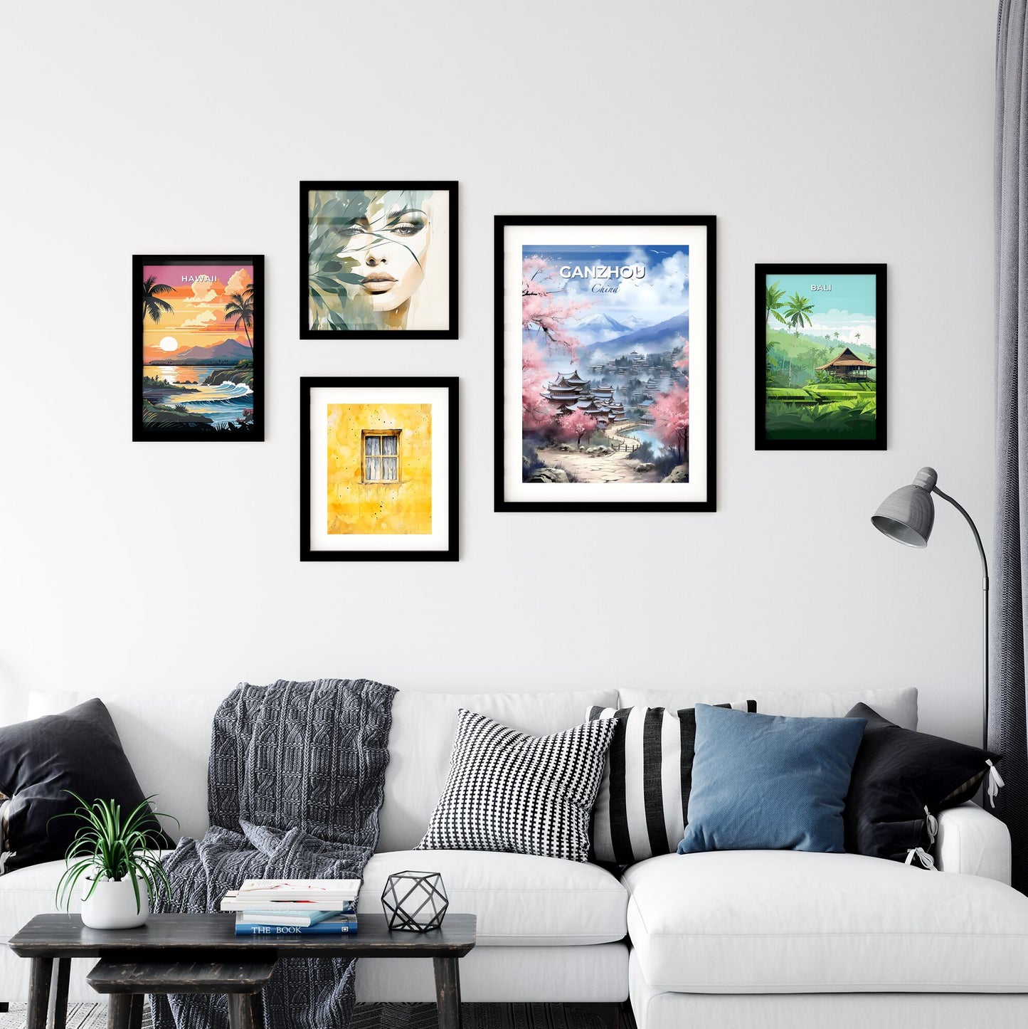 Vibrant Painting of Ganzhou China Skyline with River and Mountains Depicting Art Default Title