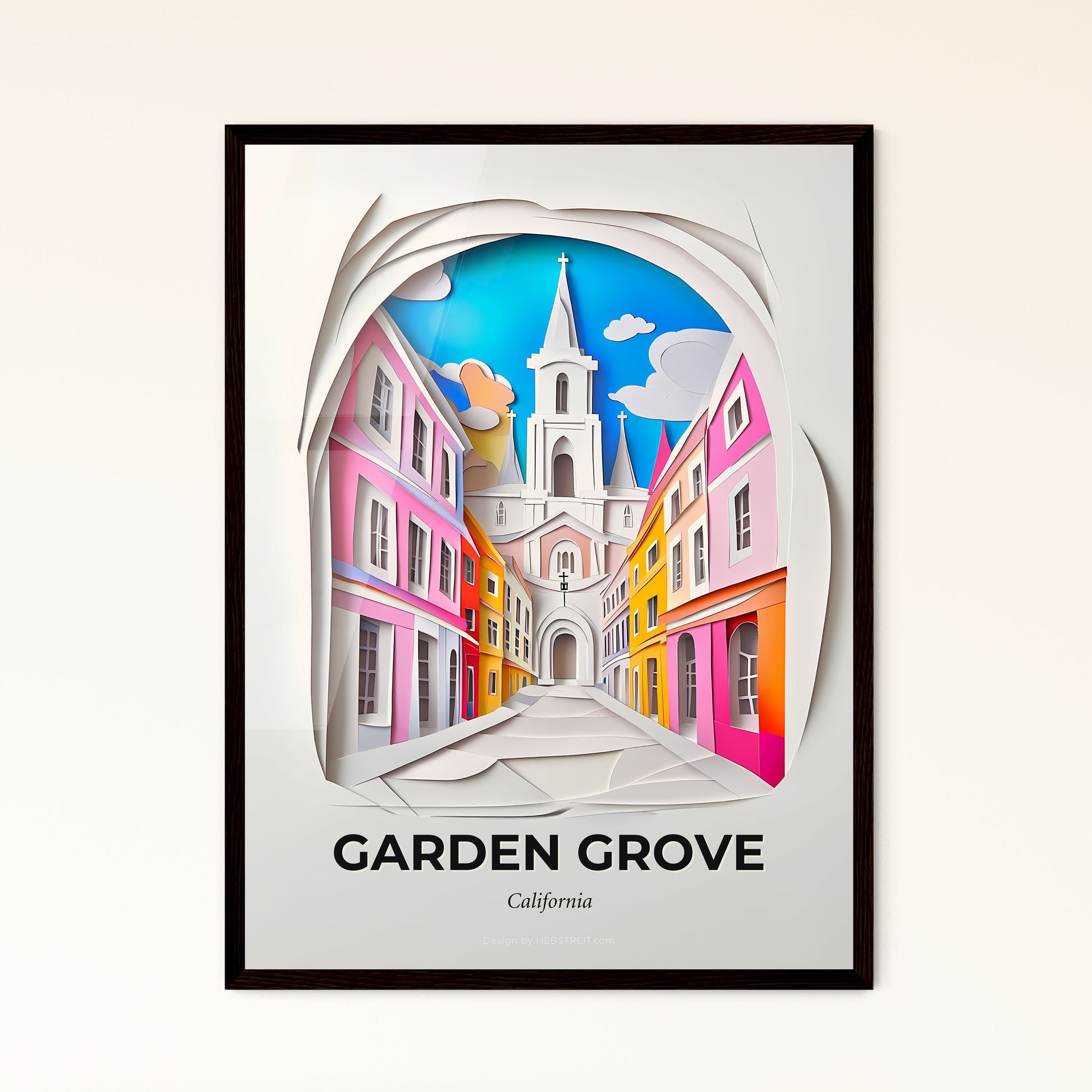 Vivid Garden Grove, California - a paper cut of a church and a street