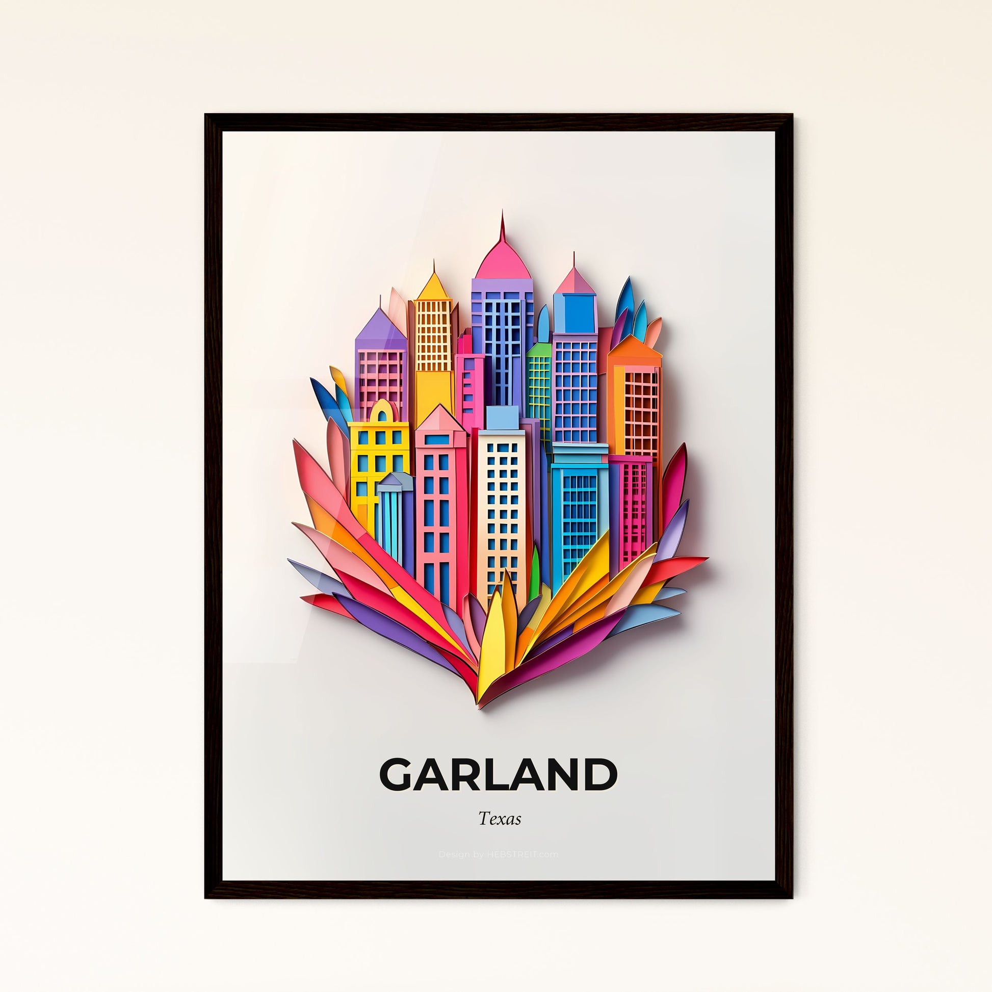 Vivid Garland, Texas - a colorful city with skyscrapers on a white background