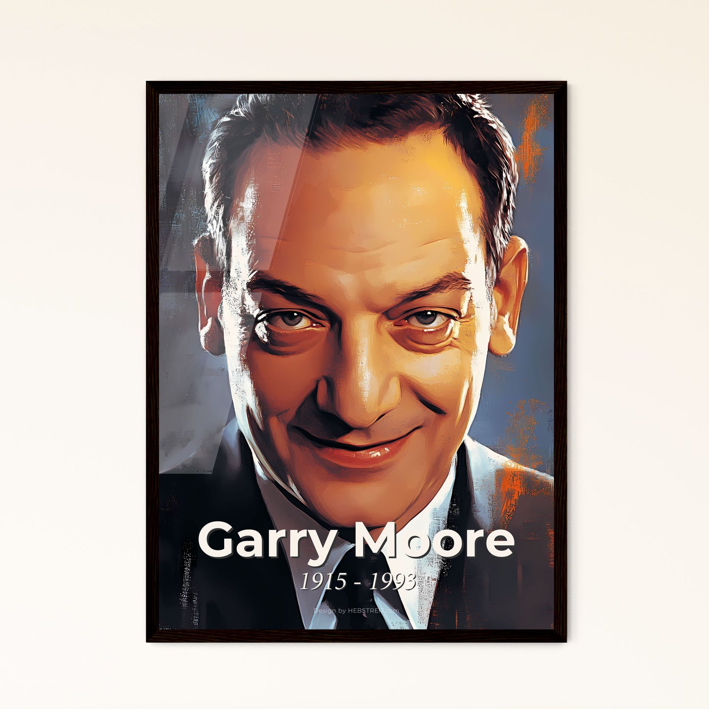 Portrait of Garry Moore, 1915 - 1993. Impressionistic painting of a man in a suit and tie.