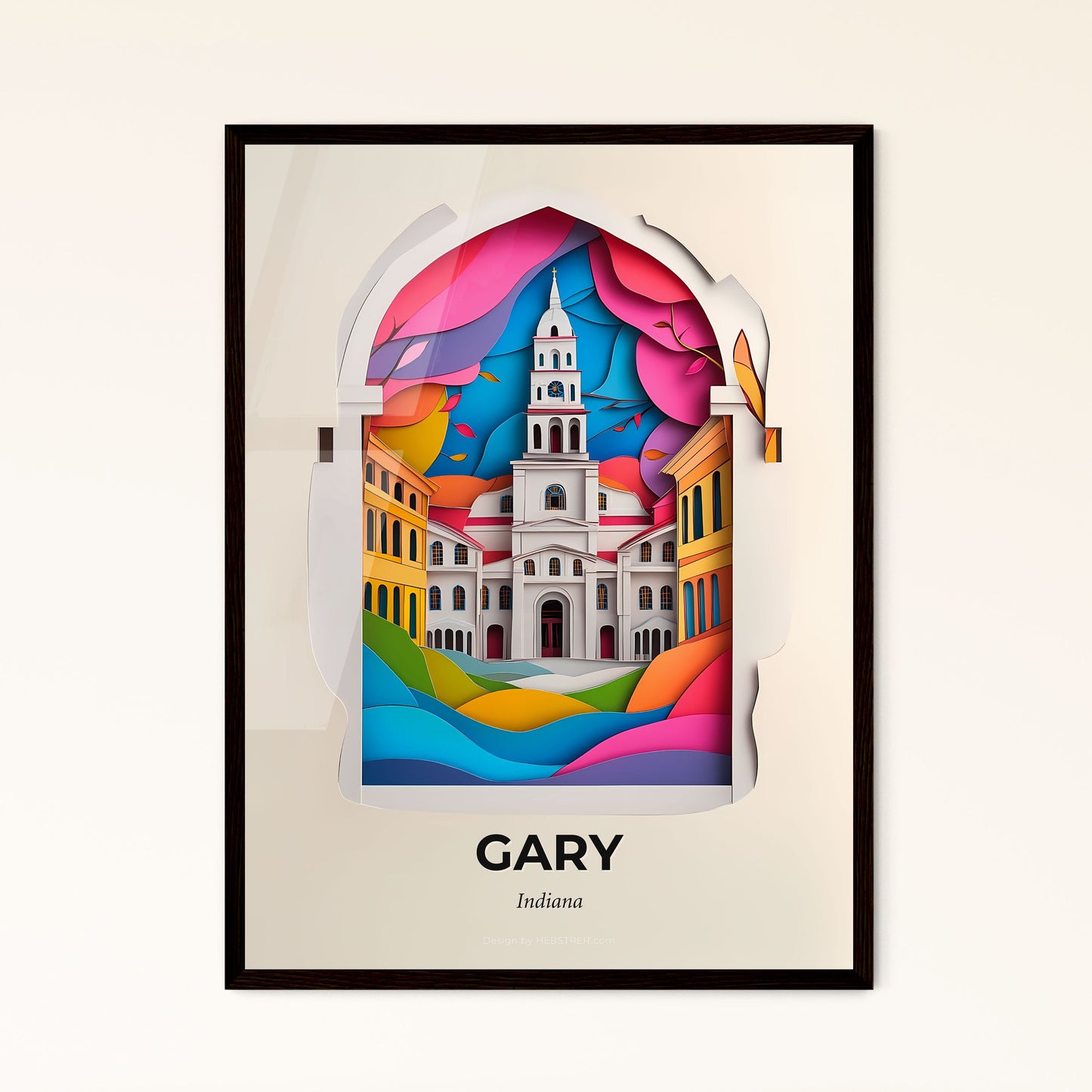 Vivid Gary, Indiana - a paper cut of a church with a clock tower