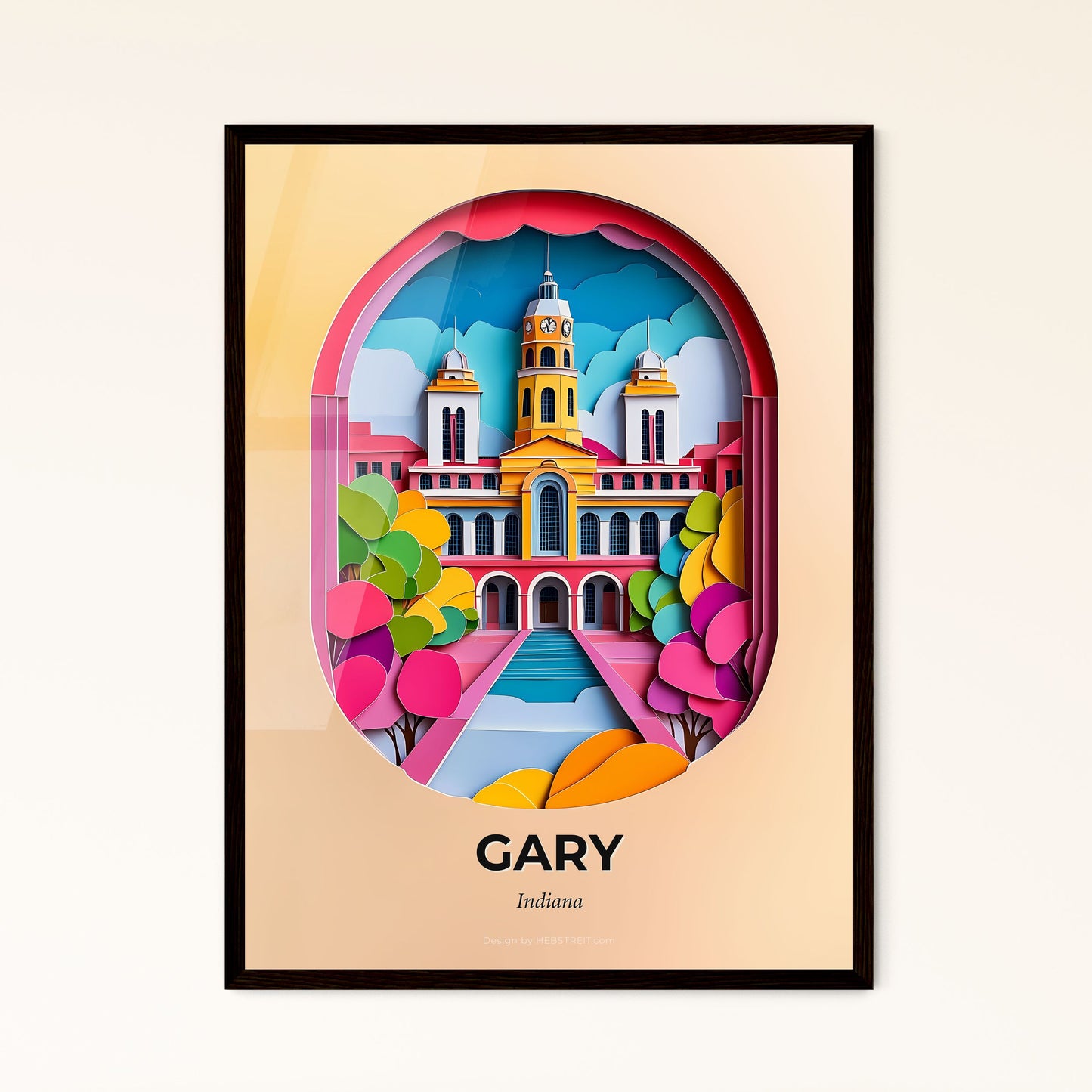 Vivid Gary, Indiana - a paper cut of a building with a clock tower