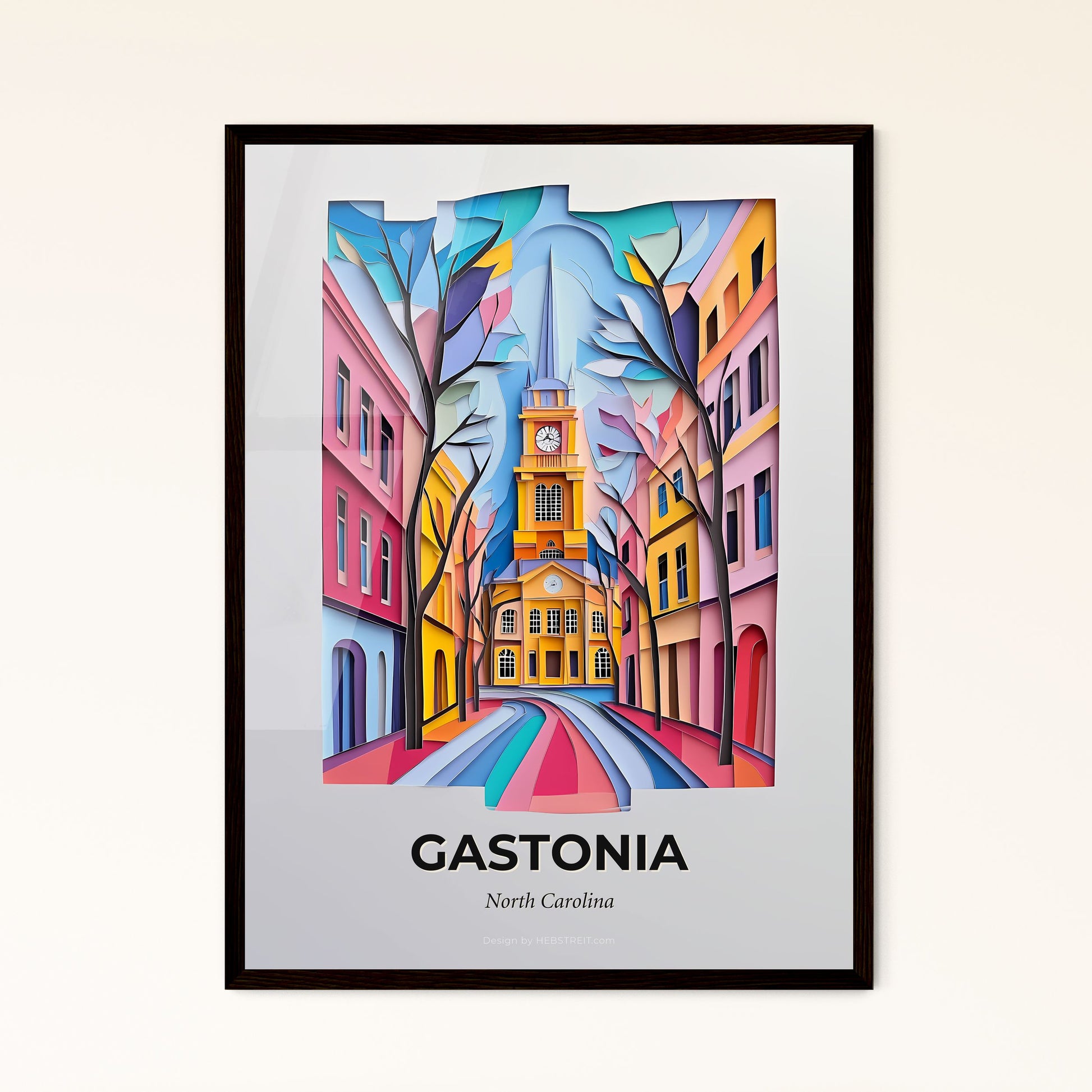 Vivid Gastonia, North Carolina - a painting of a city street with a clock tower