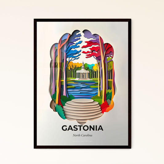 Vivid Gastonia, North Carolina - a paper cut of a city with a clock tower