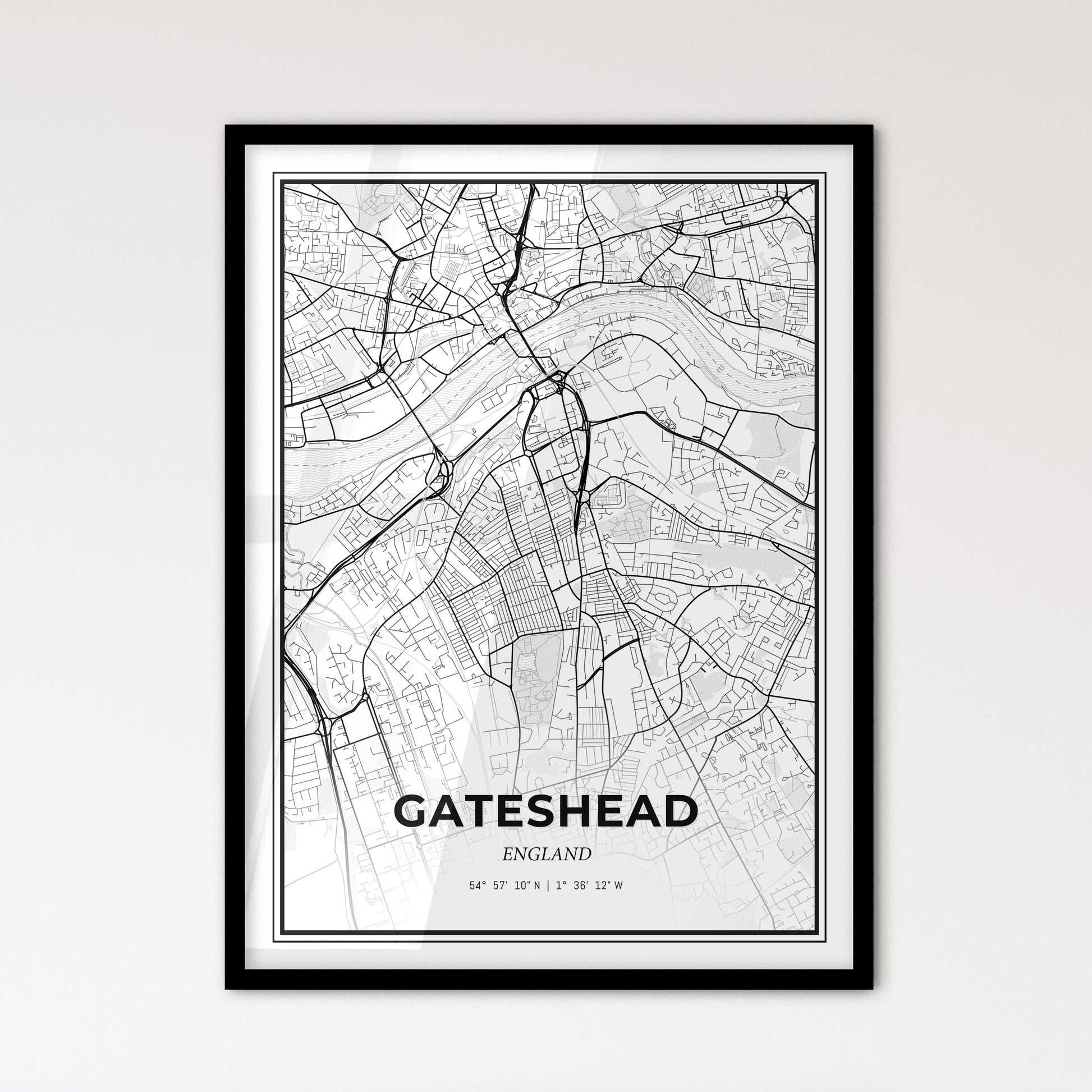 Gateshead England - Scandinavian Style City Map for Modern Home Decor