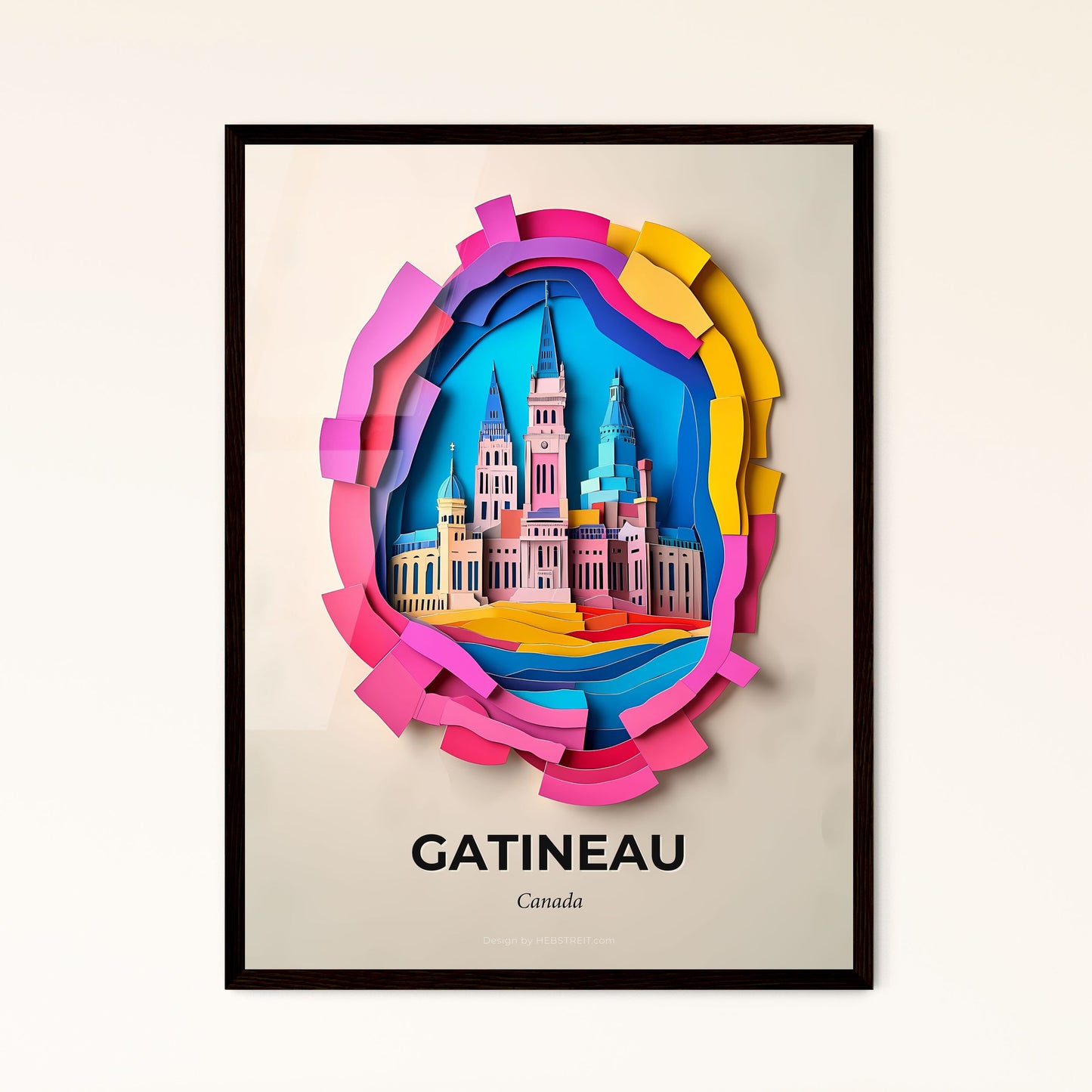 Vivid Gatineau, Canada - a paper cut of a city with a clock