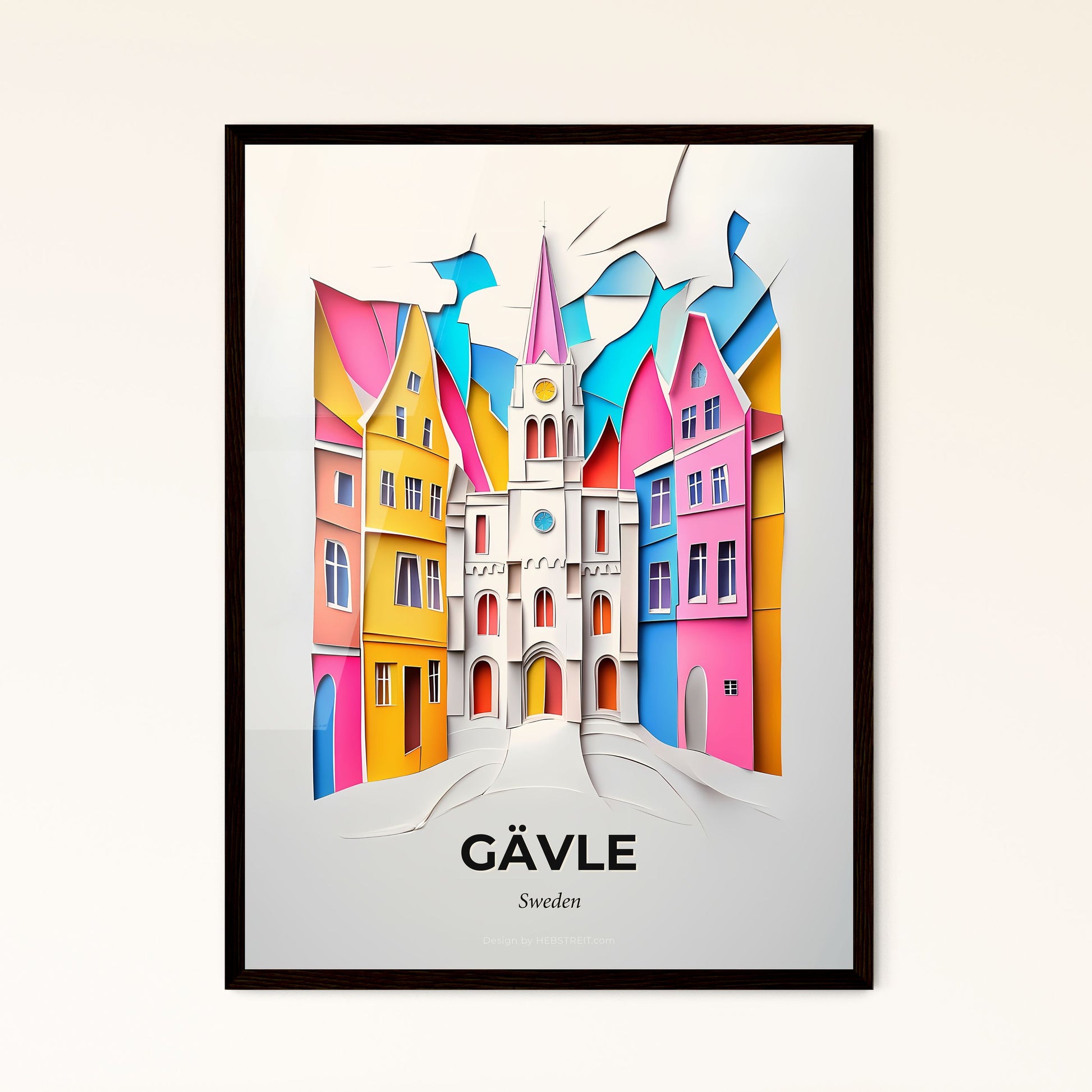 Vivid Gävle, Sweden - a paper cut of a city with a clock tower