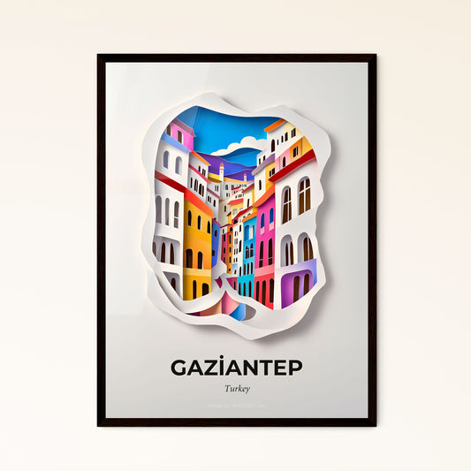 Vivid Gaziantep, Turkey - a paper cut of a city with a clock