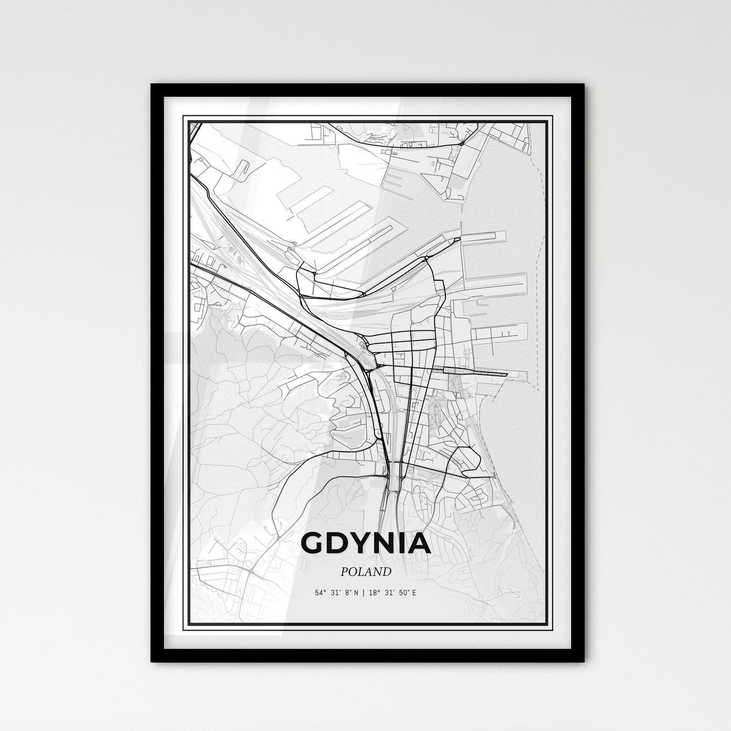 Gdynia Poland - Scandinavian Style City Map for Modern Home Decor