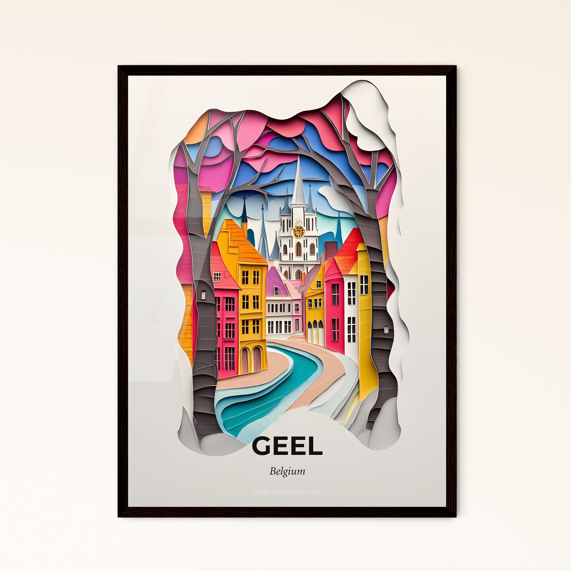 Vivid Geel, Belgium - a paper cut of a city with a river