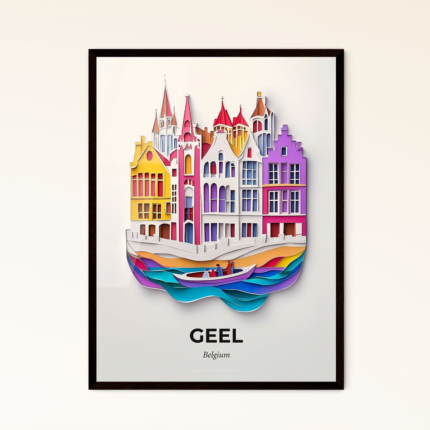 Vivid Geel, Belgium - a paper cut of a city with a boat