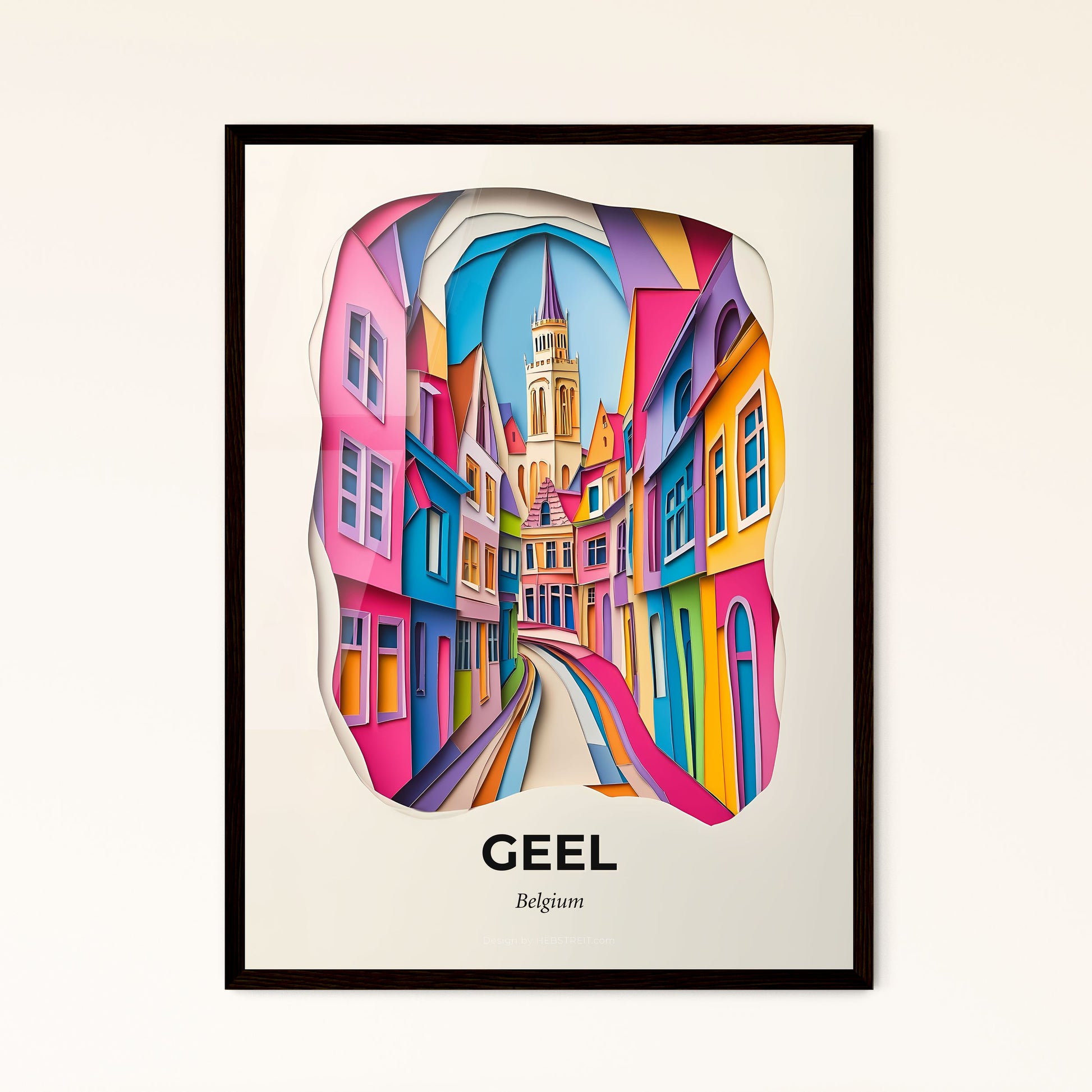 Vivid Geel, Belgium - a paper cut of a city street with a clock tower