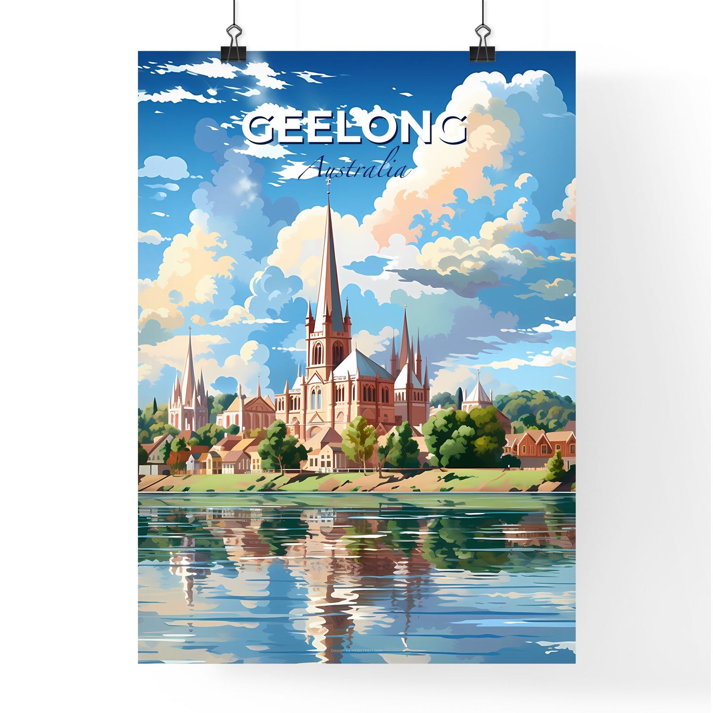 Geelong Skyline Impressionist Painting: Vibrant Artwork Landscape Cityscape Default Title