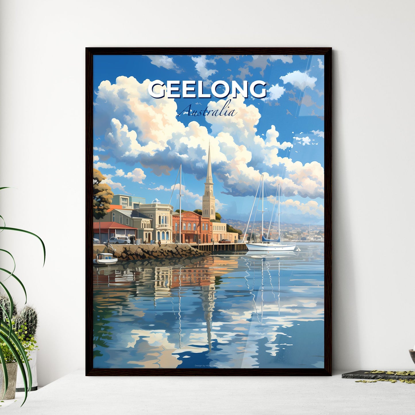 Geelong Cityscape Painting: Vibrant Waterfront with Boats and Buildings Default Title