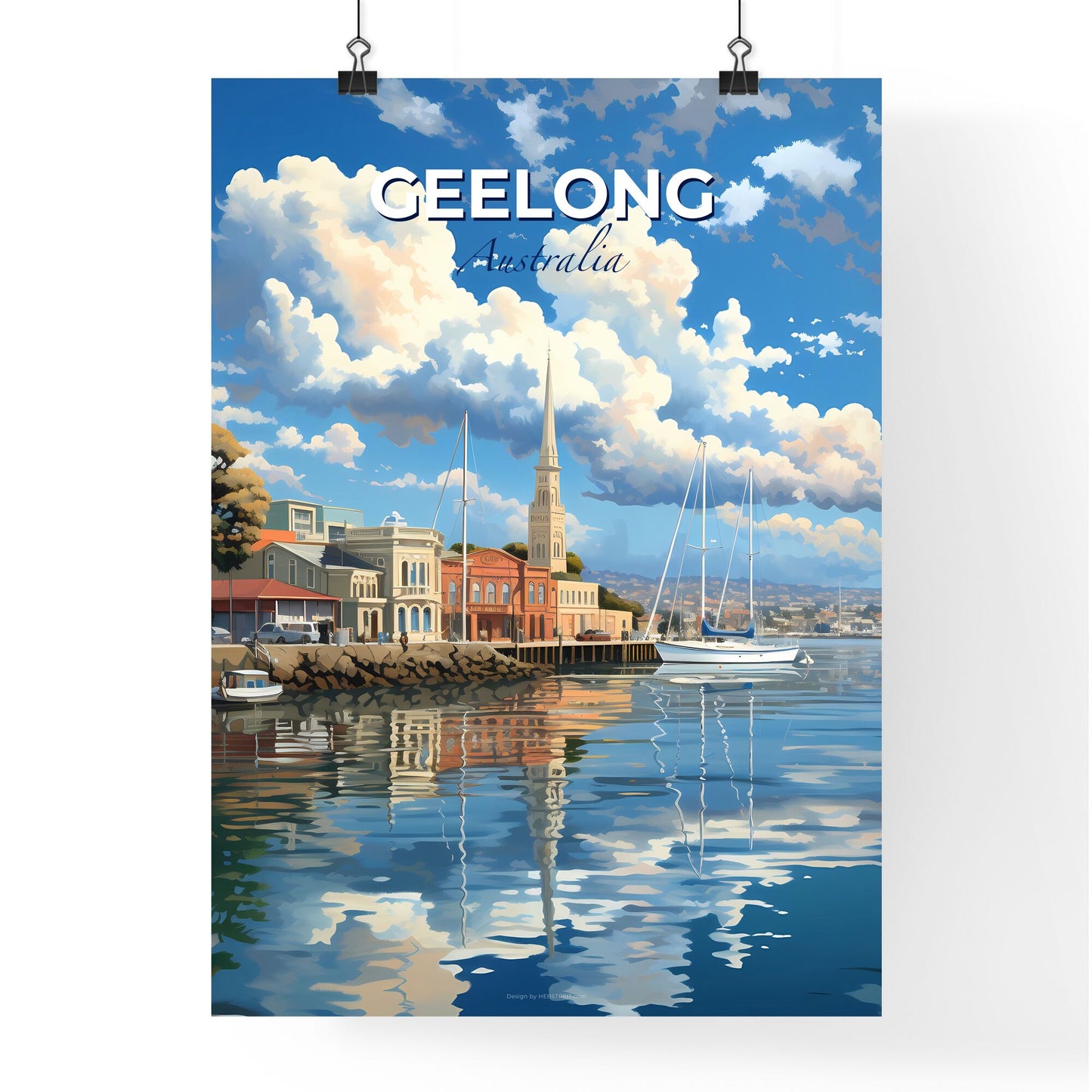 Geelong Cityscape Painting: Vibrant Waterfront with Boats and Buildings Default Title