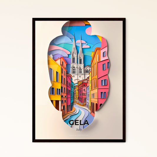 Vivid Gela, Italy - a paper cut of a city with a church