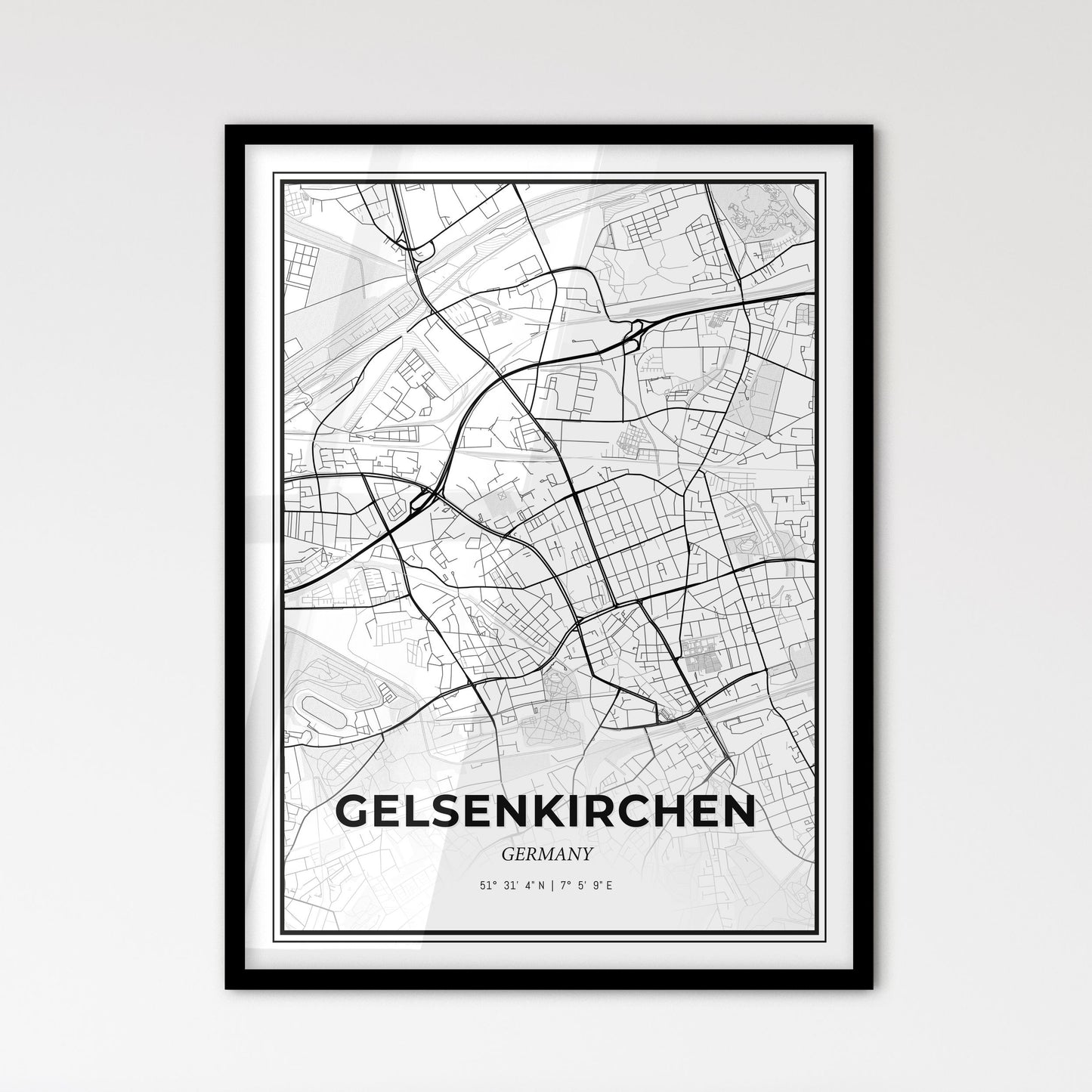 Gelsenkirchen Germany - Scandinavian Style City Map for Modern Home Decor