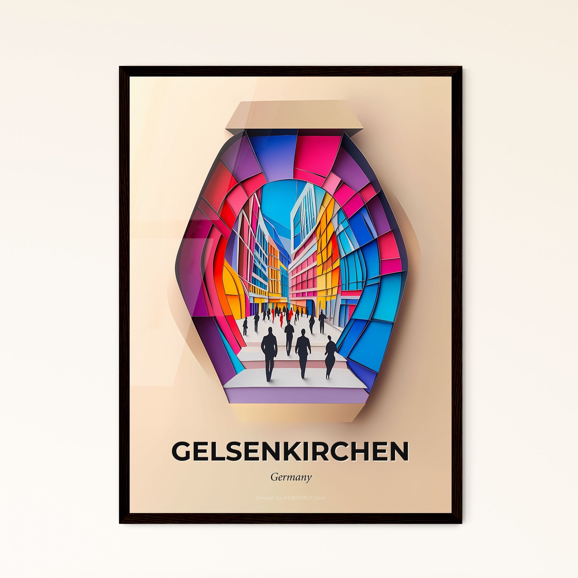 Vivid Gelsenkirchen, Germany - a colorful clock with people walking in a city