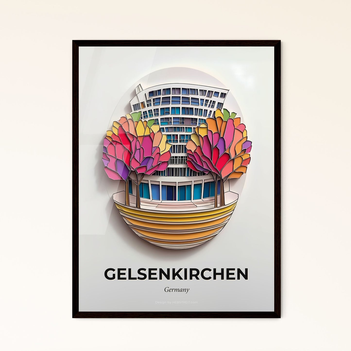 Vivid Gelsenkirchen, Germany - a paper cut of a building with trees in front of it