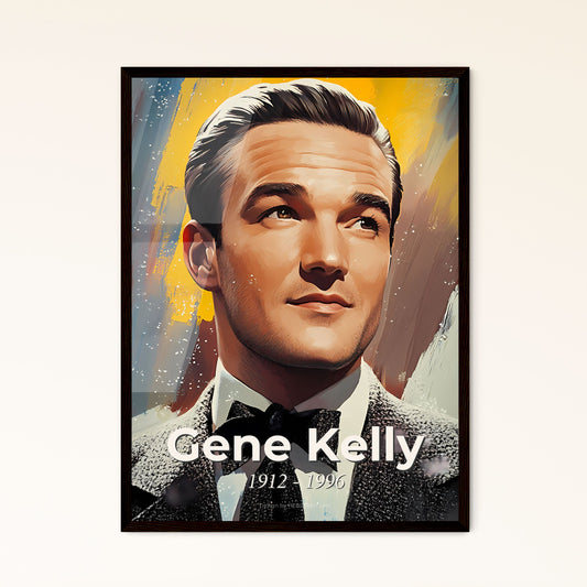 Portrait of Gene Kelly, 1912 - 1996. Impressionistic painting of a man in a suit and bow tie.