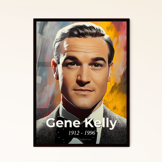 Portrait of Gene Kelly, 1912 - 1996. Impressionistic painting of a man in a suit and bow tie.