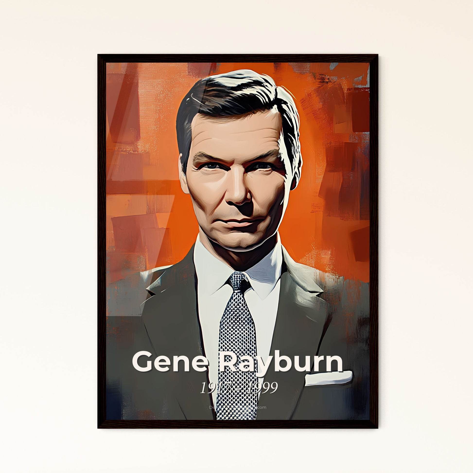 Portrait of Gene Rayburn, 1917 - 1999. Impressionistic painting of a man in a suit and tie.