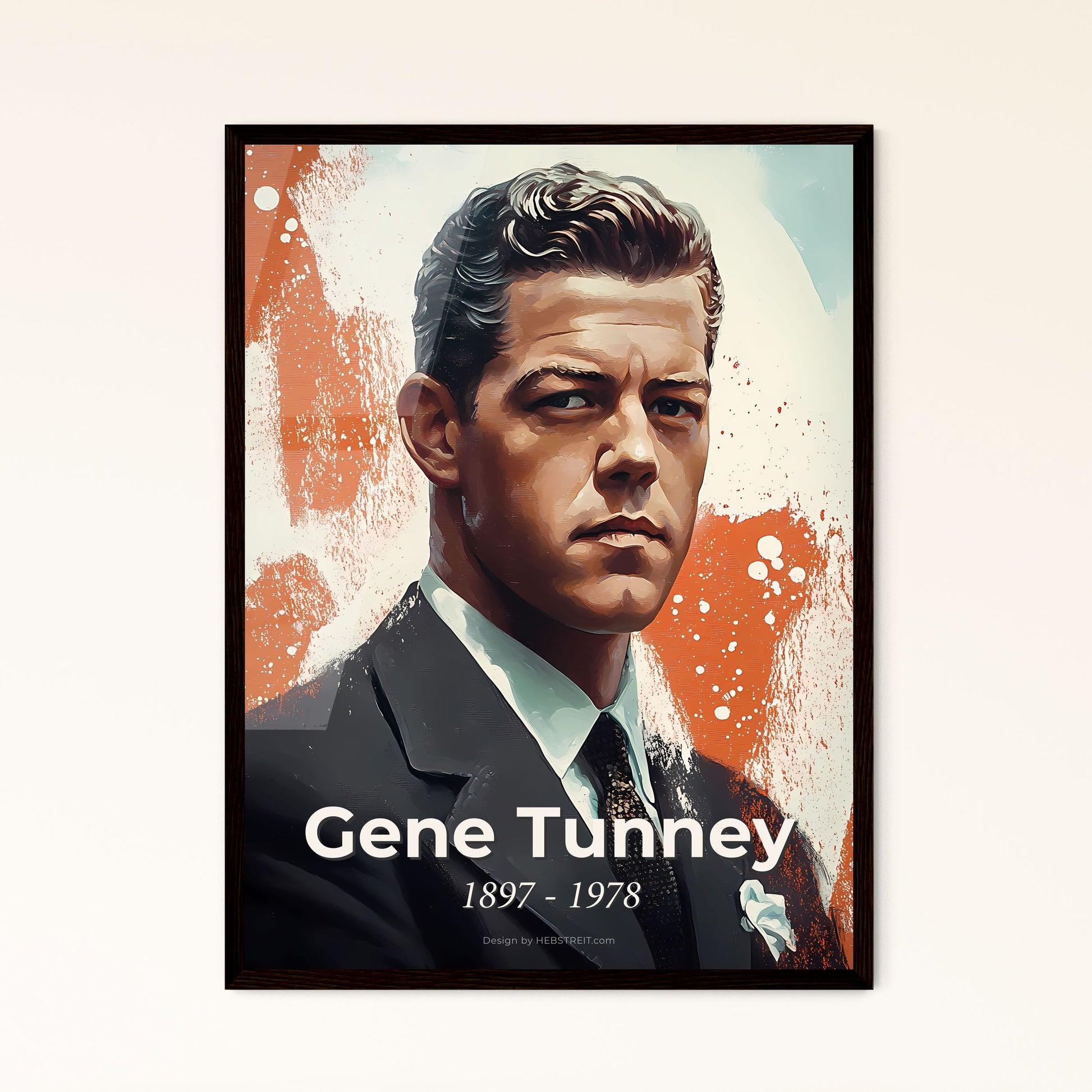 Portrait of Gene Tunney, 1897 - 1978. Impressionistic painting of a man in a suit.