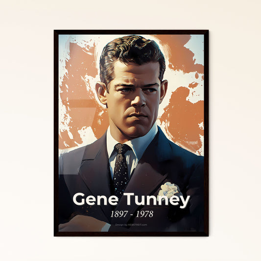 Portrait of Gene Tunney, 1897 - 1978. Impressionistic painting of a man in a suit.