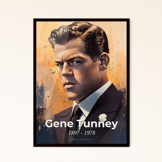 Portrait of Gene Tunney, 1897 - 1978. Impressionistic painting of a man in a suit.