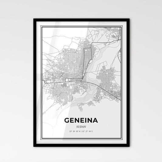 Geneina Sudan - Scandinavian Style City Map for Modern Home Decor