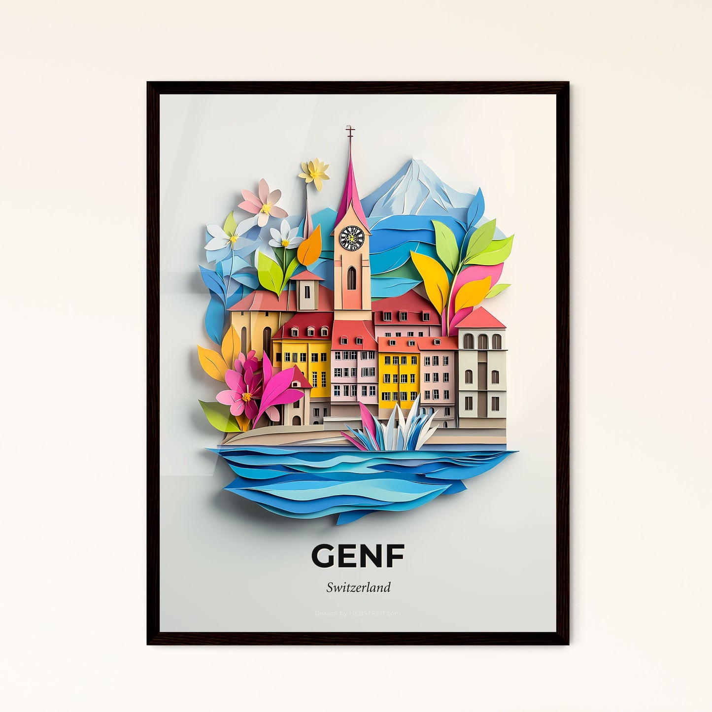 Vivid Geneva, Switzerland - a paper cut of a city with a clock tower