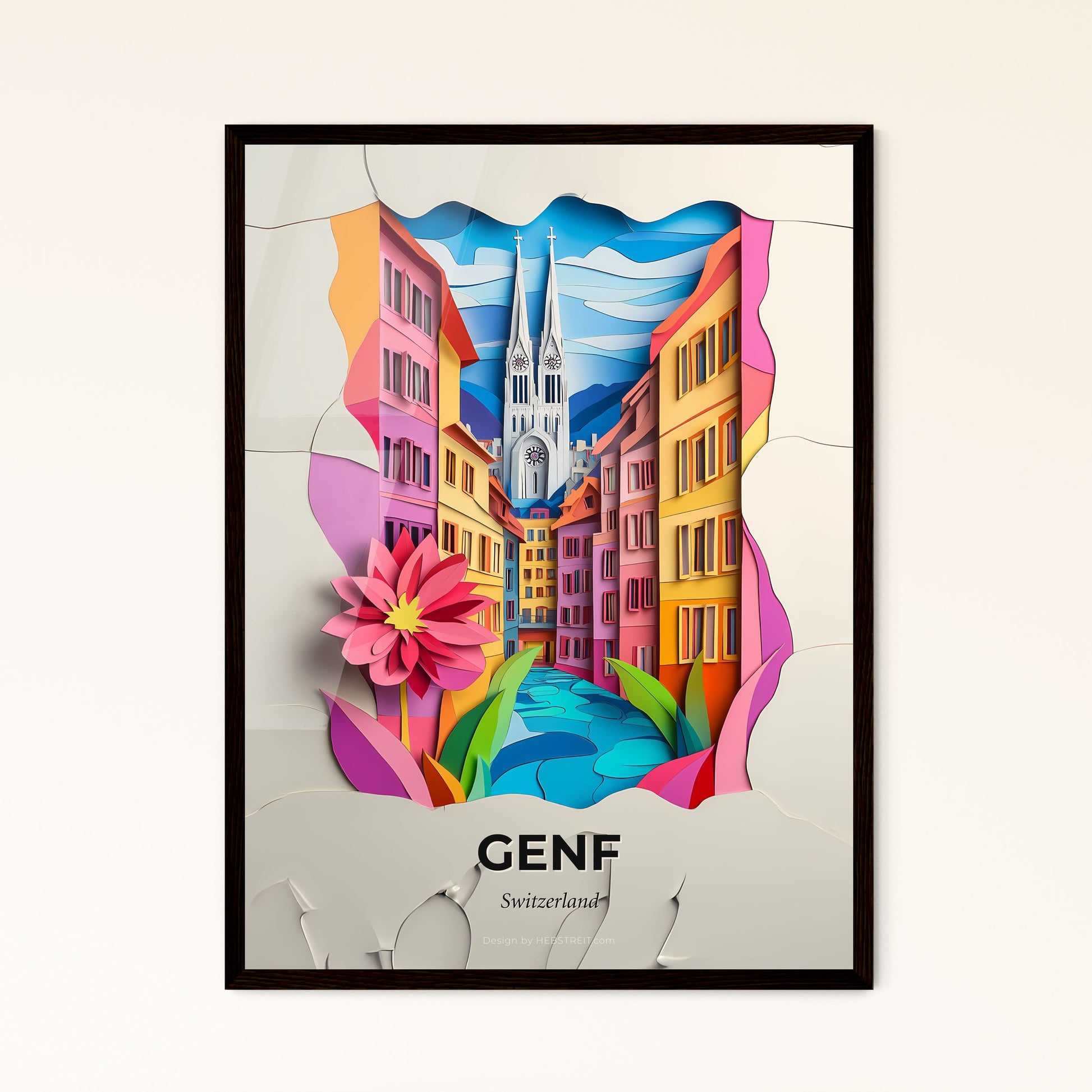 Vivid Geneva, Switzerland - a paper cut of a city with a church