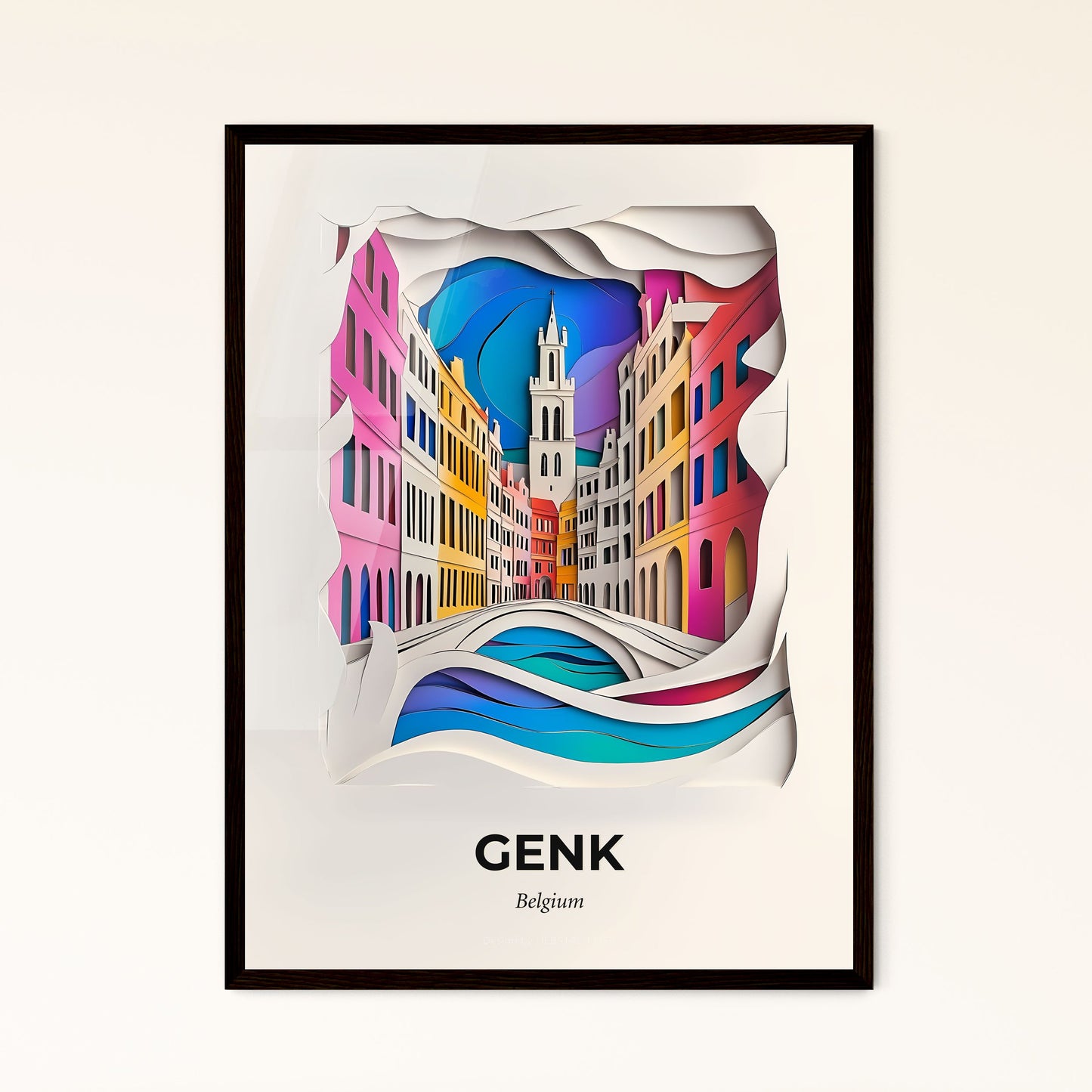 Vivid Genk, Belgium - a paper cut of a city with a bridge