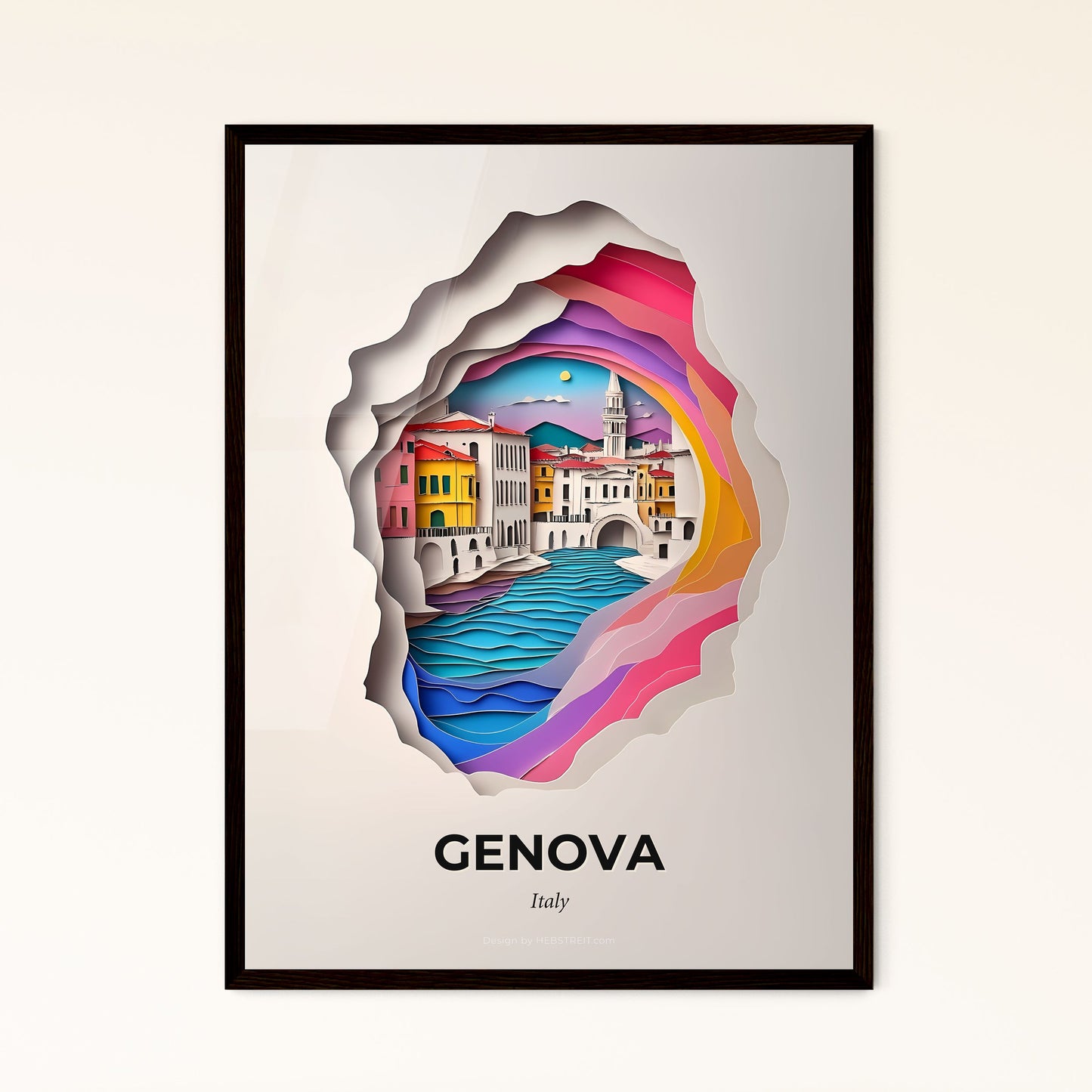 Vivid Genoa, Italy - a paper cut of a city with a river