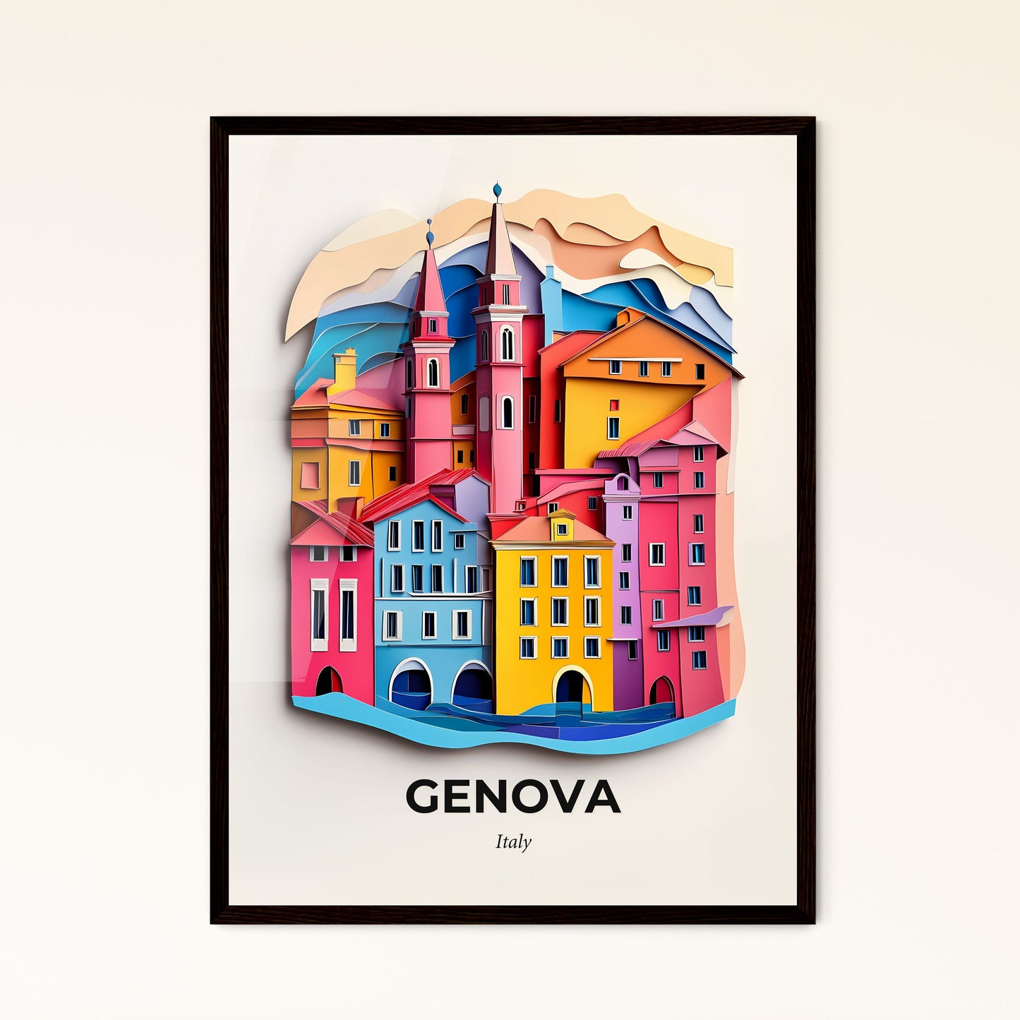 Vivid Genoa, Italy - a colorful city with a clock on the wall