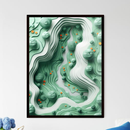 Modern art style landscape painting with a green color palette featuring a user interface inspired by Leo Natsume, presented as a bright green and white pop-up on a plain white background Default Title