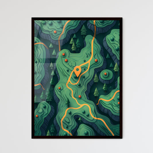 Vibrant green forest map with user interface elements and pop Wall Art