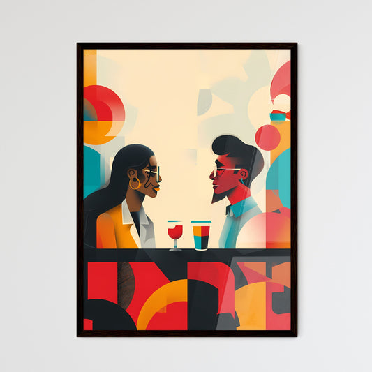 Artistic Onboarding Process Representation: Bold Colors, Flat Painting Focus, Man and Woman at Table with Drinks Default Title