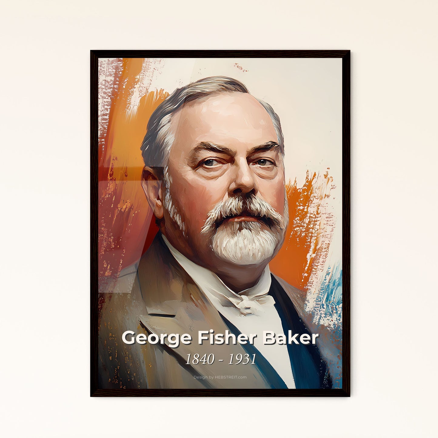 Portrait of George Fisher Baker, 1840 - 1931. Impressionistic painting of a man with a mustache.