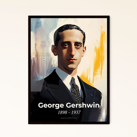 Portrait of George Gershwin, 1898 - 1937. Impressionistic painting of a man in a suit.