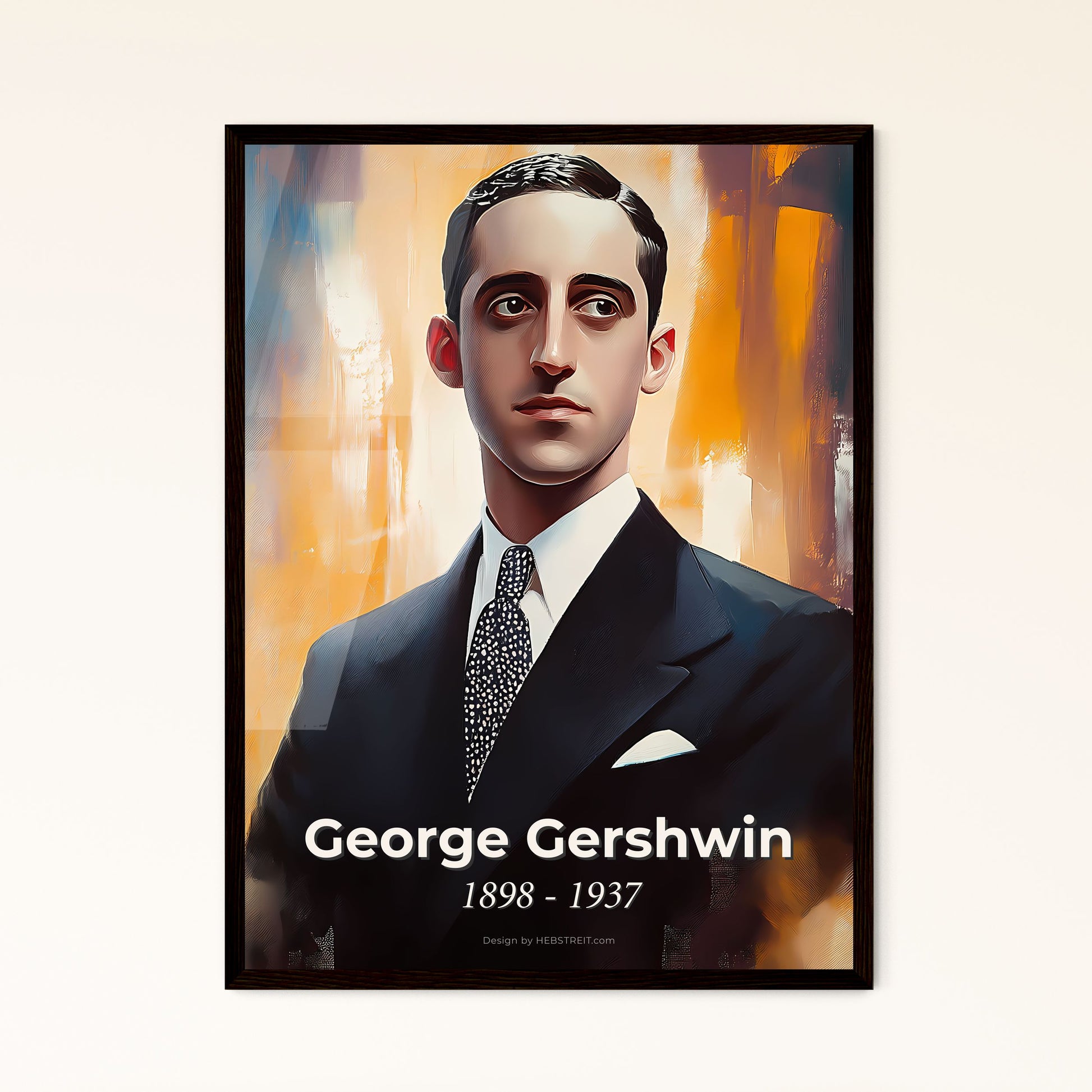 Portrait of George Gershwin, 1898 - 1937. Impressionistic painting of a man in a suit.